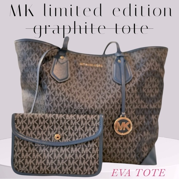 The Limited Edition Graphite/Grey Michael Kors Eva Tote with Coordinated Pouch! - Picture 1 of 15